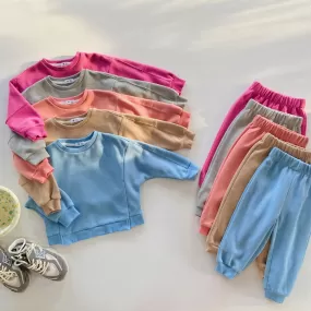 2 Pieces Set Baby Kid Girls Boys Solid Color Tops And Pants Wholesale 23090667