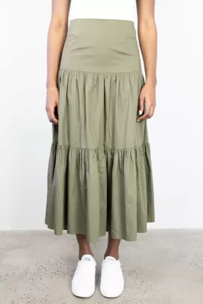 Blazing Khaki Cotton Tiered Maxi Skirt