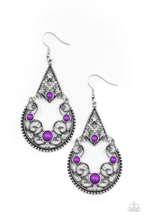 Bohemian Ball Purple Earrings - Paparazzi Accessories