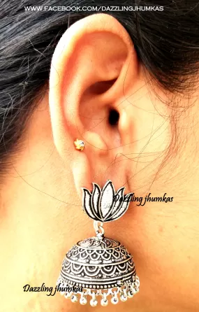 German Silver Lotus Stud Jhumkas