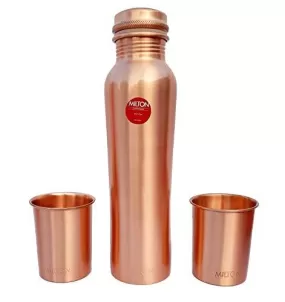 Milton Copper Water Bottle with Glass Gift Set (1000 ml Bottle and 250 ml Glass)