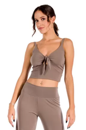 Nude Crop Top With Adjustable Front Knot (M)