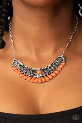 Paparazzi Abundantly Aztec - Orange Tribal Necklace