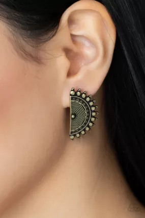 Paparazzi Fiercely Fanned Out - Brass Half Moon Post Earring