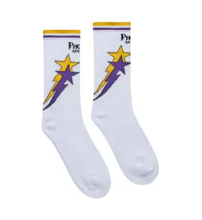 Phobia adult white socks with yellow and purple jacquard starry lightning PHA00687 one size