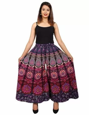 Women's Multicolor Hand Block Print Jaipuri Palazzo Pants - Mixup Purple