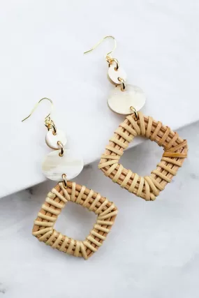 Xuan 16K Gold-Plated Brass Buffalo Horn & Rattan/Wicker Geo Statement Earrings